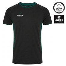 Load image into Gallery viewer, Scorpion Sports Black and Green Optimum Training T-Shirt now available from stock.