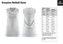 Load image into Gallery viewer, Scorpion-Sports-Netball-Dress-Sizes