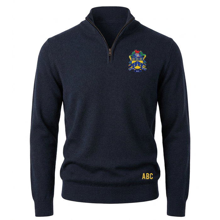 Barkers Butts RFC Quarter Zip Navy Jumper with the club badge embroidered to the left chest.