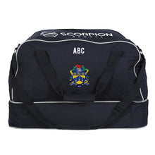 Load image into Gallery viewer, Barkers Butts Rugby Club kit bag in navy with the Barkers badge embroidered to the side panel.

