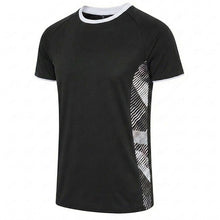 Load image into Gallery viewer, Optimum Black and white training t-shirt side view showing the panel pattern.

