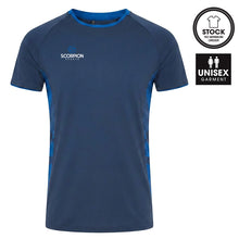Load image into Gallery viewer, Navy and royal blue Optimum T-Shirts from Scorpion Sports. Ideal for light training or gym workouts.
