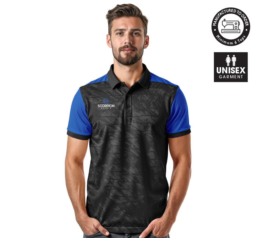 Scorpion Polo Shirt Black And Royal Blue Pattern 2