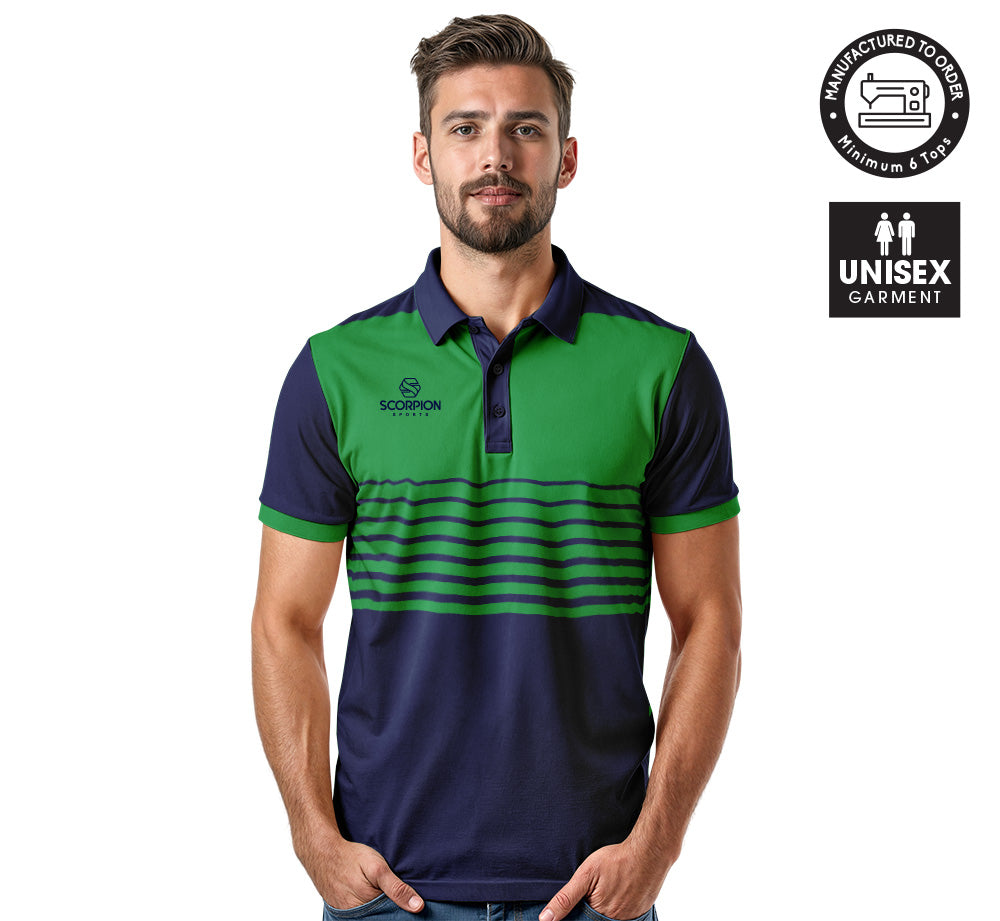 Scorpion Sports Polo Shirts Pattern 1 In Navy and Emerald Green