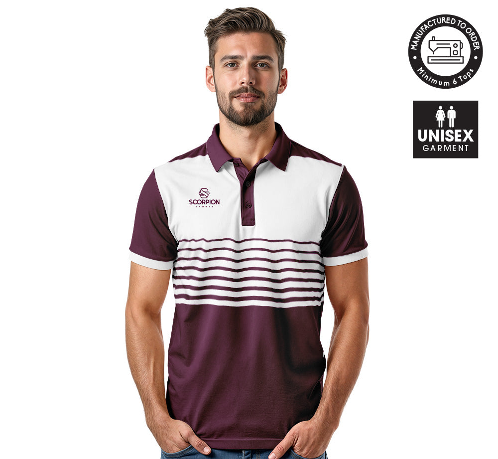 Scorpion Sports Polo Shirts Pattern 1 In White and Maroon