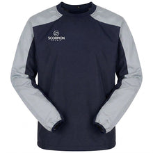Load image into Gallery viewer, Stock Navy and Grey Pro Drill Top from Scorpion Sports. Navy Ripstop Fabric with contrasting grey sleeve panels.
