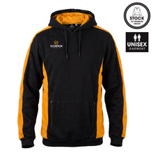 Load image into Gallery viewer, Scorpion Sportswear Black and Amber Stadium Hoodie.
