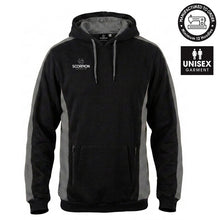 Load image into Gallery viewer, Black and Grey cotton Stadium Hoodie for supporters or as teamwear. Supplied by Scorpion Sports
