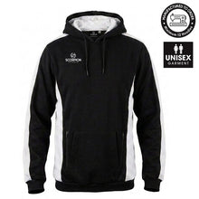Load image into Gallery viewer, Teamwear Stadium Hoodie in black with contrasting white side and sleeve panels. Produced and supplied by Scorpion Sports
