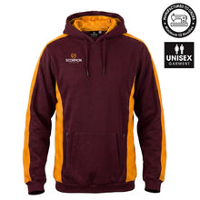 Load image into Gallery viewer, Maroon and Amber panelled Stadium Hoodie from Scorpion Sports.

