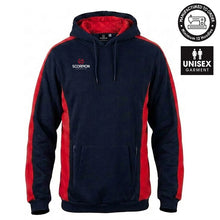 Load image into Gallery viewer, Stadium Hoodie in brushed cotton fabric in navy and red. Supplied by Scorpion Sportswear
