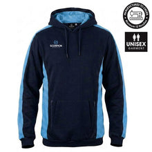 Load image into Gallery viewer, Stadium Hoodie in navy with contrasting Sky panels. Produced and supplied by Scorpion Sports
