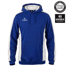 Load image into Gallery viewer, Stadium Hoodie in Royal blue with white panels. Ideal teamwear hoodie. Produced and supplied by Scorpion Sports.
