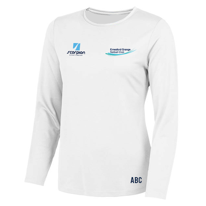 Ernesford Grange Netball Long Sleeve T-Shirt - White