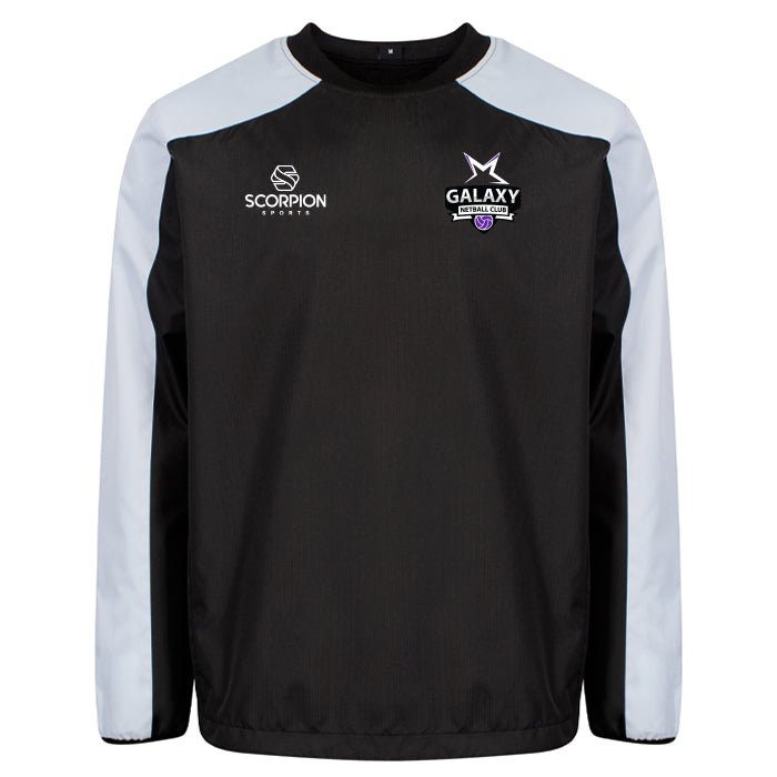 Galaxy Netball Drill Top Black with grey sleeves