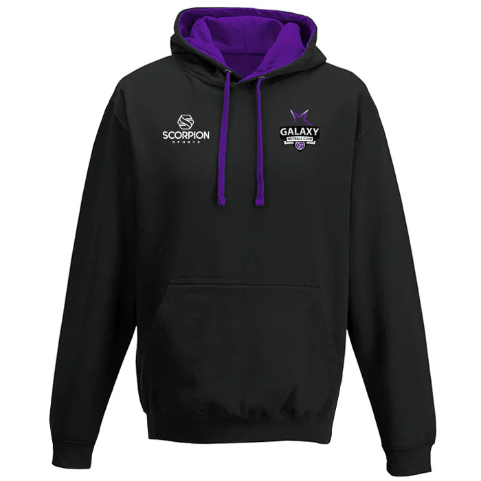 Galaxy Netball Varsity Hoodie in black and purple