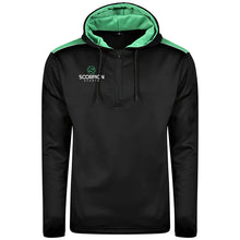 Load image into Gallery viewer, Teamwear Heritage Hoodie in black with contrasting green shoulder panels and internal hood lining.
