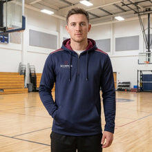 Load image into Gallery viewer, PE Teacher wearing a navy and maroon Scorpion Sports Heritage Hoodie. 
