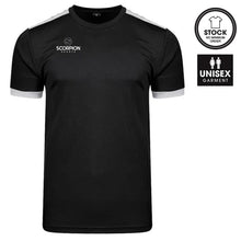Load image into Gallery viewer, Black Heritage T-Shirt with grey shoulder and cuffs. Ideal for teamwear or as a training t-shirt.
