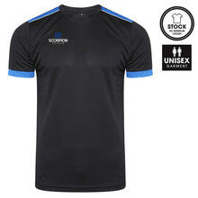 Load image into Gallery viewer, Scorpion Sports Black &amp; Royal Blue Heritage T-Shirt. An ideal choice as teamwear, or as a training t-shirt.

