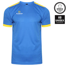 Load image into Gallery viewer, Scorpion Sports Royal &amp; Yellow Heritage T-Shirt available from stock.
