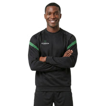 Load image into Gallery viewer, Black and green Kinetic Teamwear Sweater being worn by a male model.
