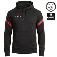 Load image into Gallery viewer, Kinetic Hoodie in black with red contrasting sleeve panels. Multi-purpose sports hoodie from Scorpion Sports UK.
