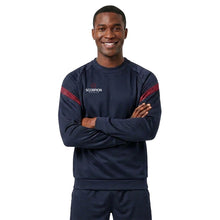 Load image into Gallery viewer, Teamwear Kinetic Sweater in navy with contrasting maroon sleeve panels. And ideal multi-sports sweater for men and ladies.
