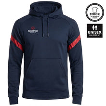 Load image into Gallery viewer, Navy and red Kinetic Hoodie from Scorpion Sports. An ideal multi-purpose teamwear hoodie for all sports.
