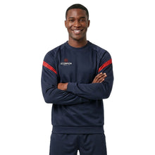 Load image into Gallery viewer, Teamwear navy and red Kinetic Sweater from Scorpion Sports. Being worn by a male model.
