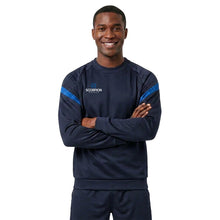 Load image into Gallery viewer, Kinetic Sweater in navy and royal blue from Scorpion Sports. Being worn by a  male model.
