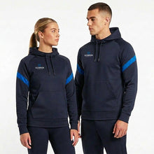 Load image into Gallery viewer, Navy and royal blue Kinetic Hoodie from Scorpion Sports UK. Navy body with royal blue sleeve panels, made from 100% sports Polyester fabric.
