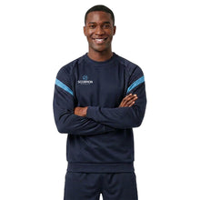 Load image into Gallery viewer, Teamwear Kinetic Sweater in navy and sky blue, being worn by a male model.
